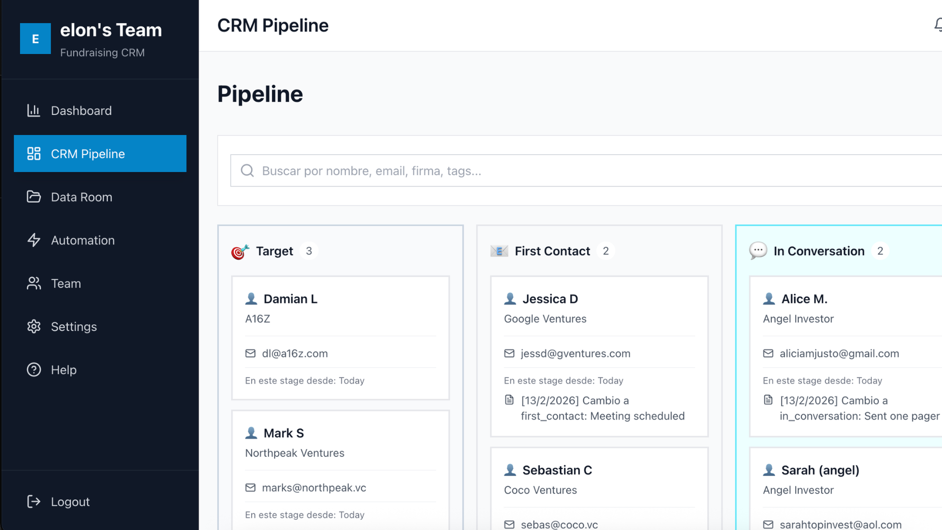 InvestiaFlow CRM pipeline overview